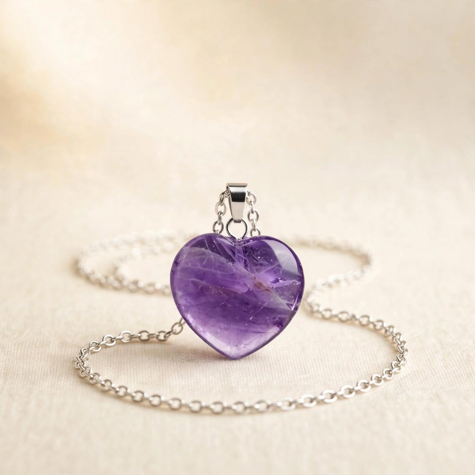 Amethyst Heart Crystal Pendant