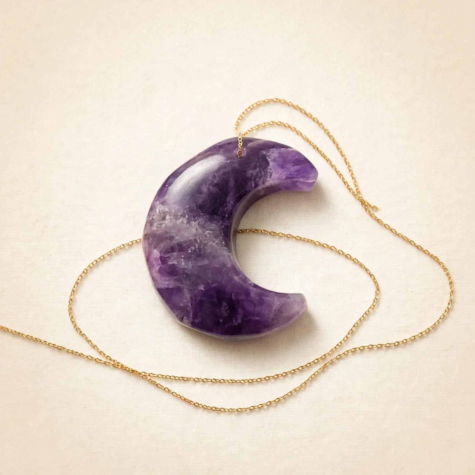 Amethyst Moon Shape Crystal Pendant