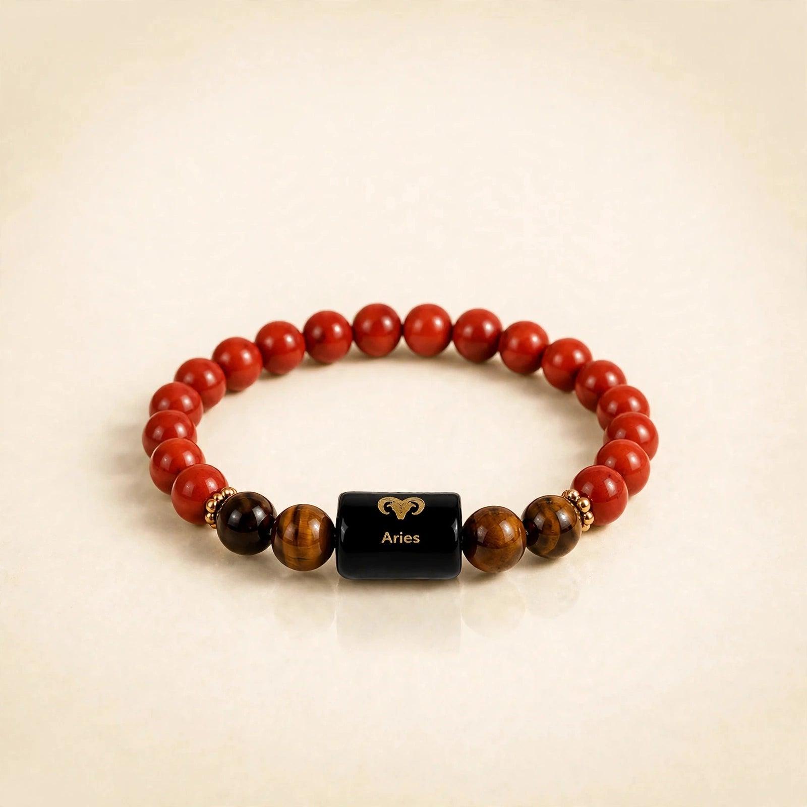 Aries Zodiac Red Jasper & Tiger Eye Bracelet