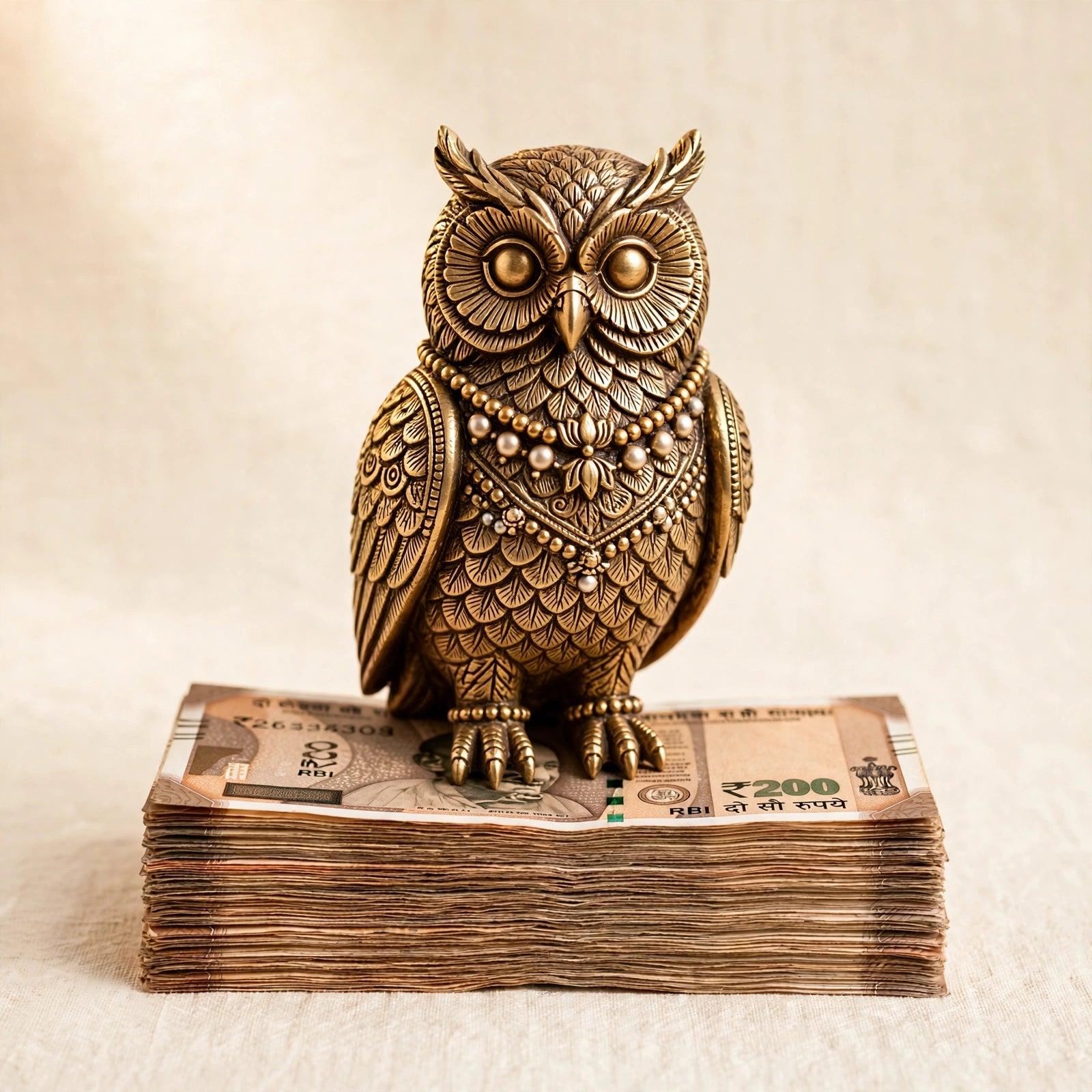 Maha Lakshmi Owl on Note Stack
